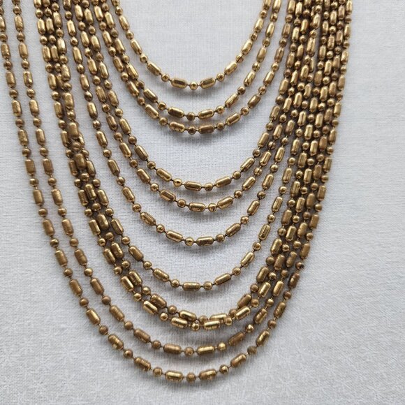 Vintage 1930’s Art Deco Brass Dangle Swag Wide Collar Multi Strand Necklace - Picture 2 of 8